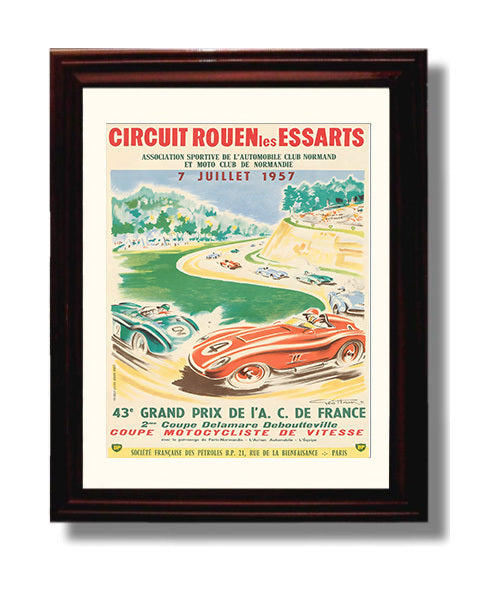 Rouen Grand Prix de France 1957 Vintage Travel Print 8x10 Beveled Frame travel wall art print
