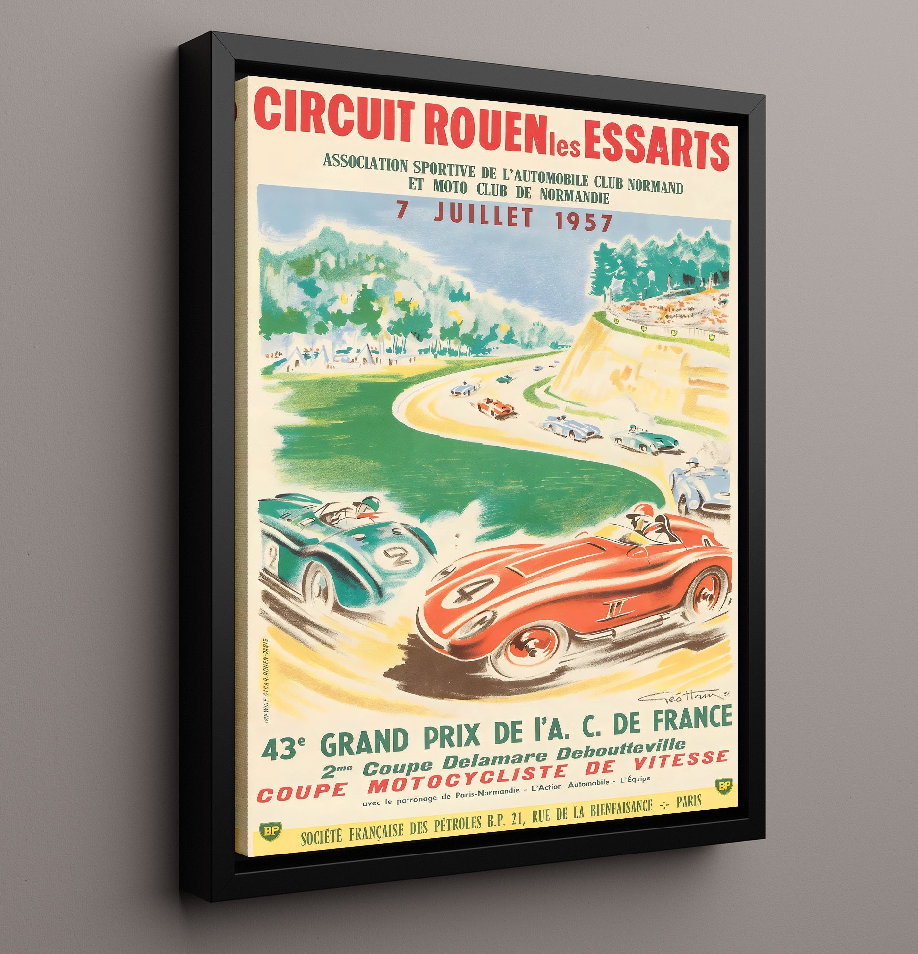 Rouen Grand Prix de France 1957 Vintage Travel Print 16x20 Framed Canvas travel wall art print