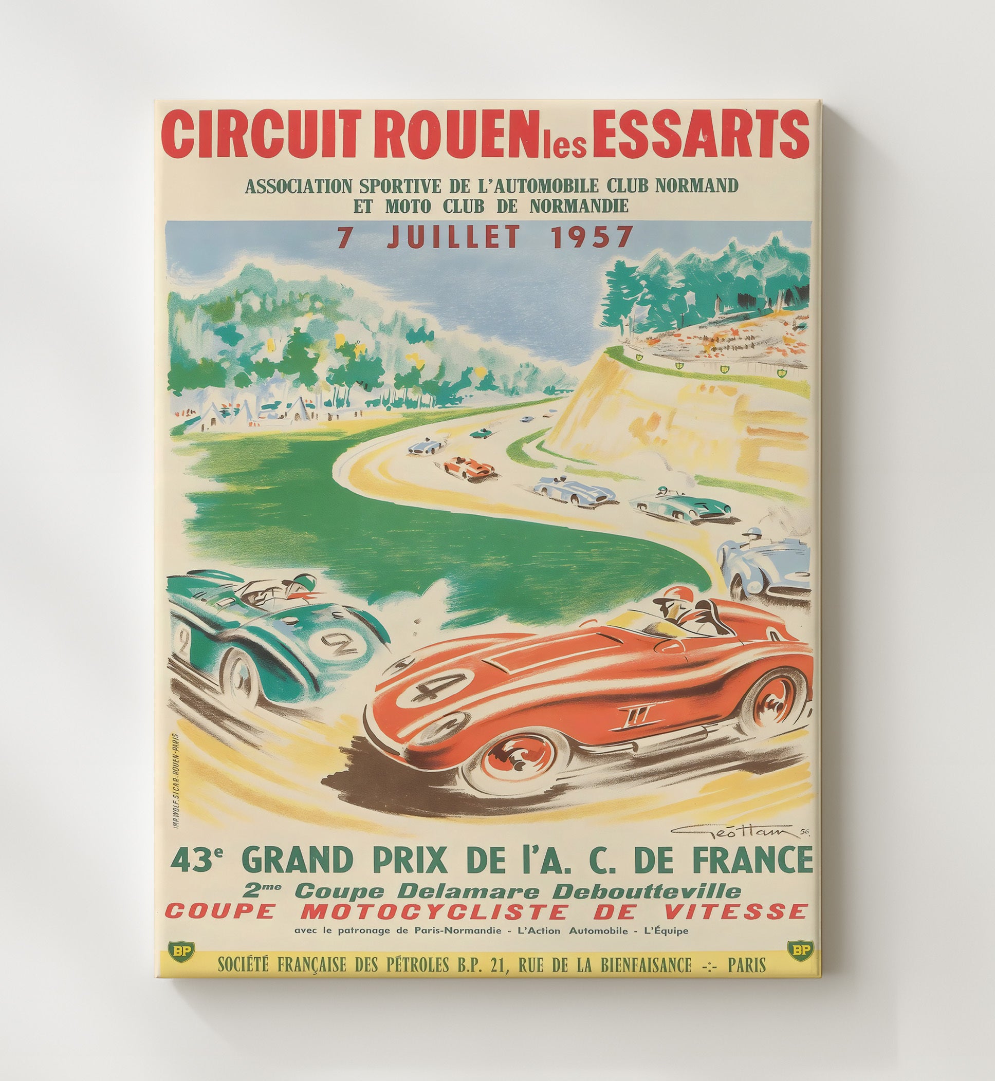Rouen Grand Prix de France 1957 Vintage Travel Print 20x24 Canvas travel wall art print