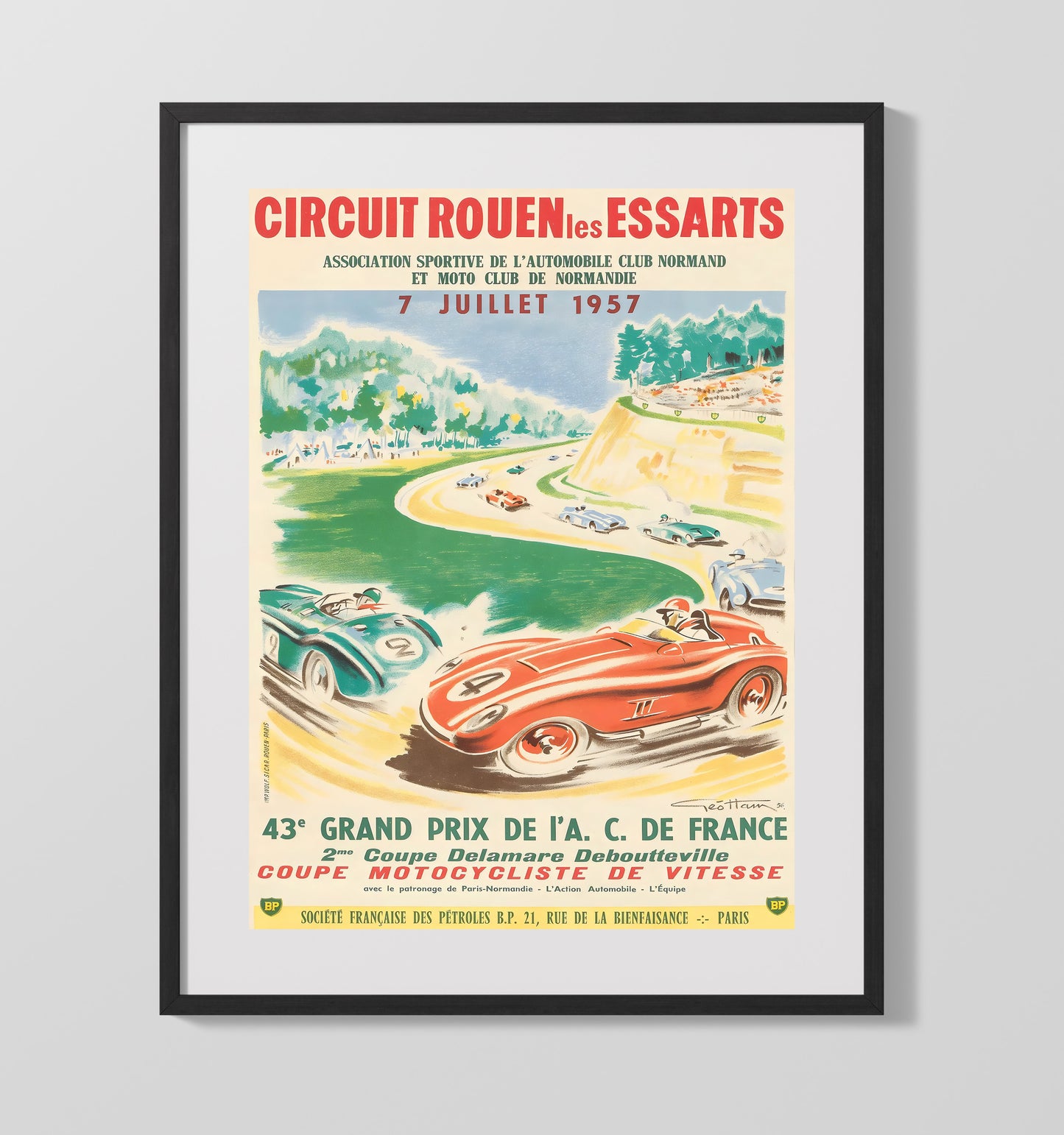 Rouen Grand Prix de France 1957 Vintage Travel Print 16x20 Gallery Frame travel wall art print