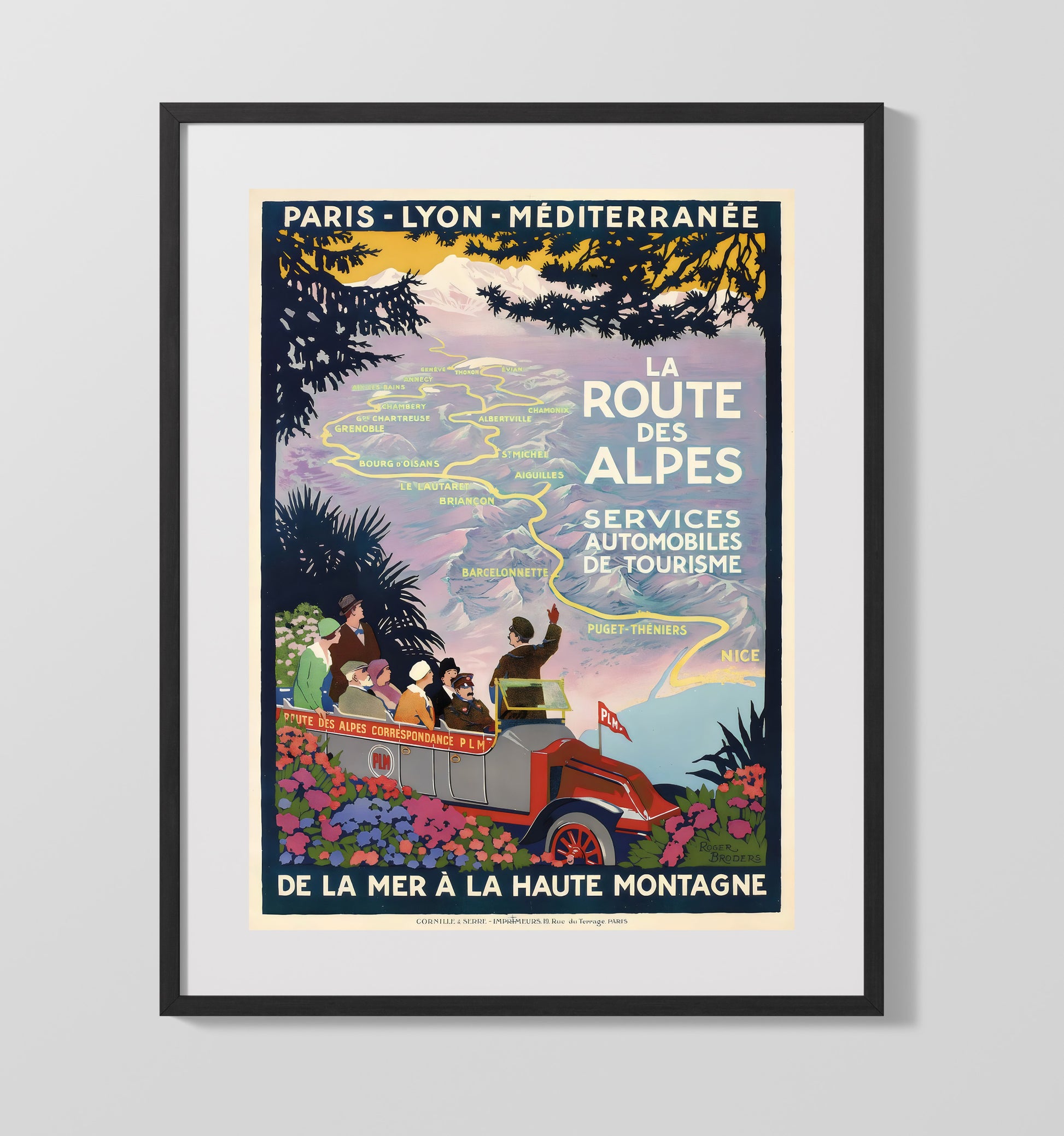 Route des Alpes Mountain Drive Vintage Travel Print 16x20 Gallery Frame travel wall art print