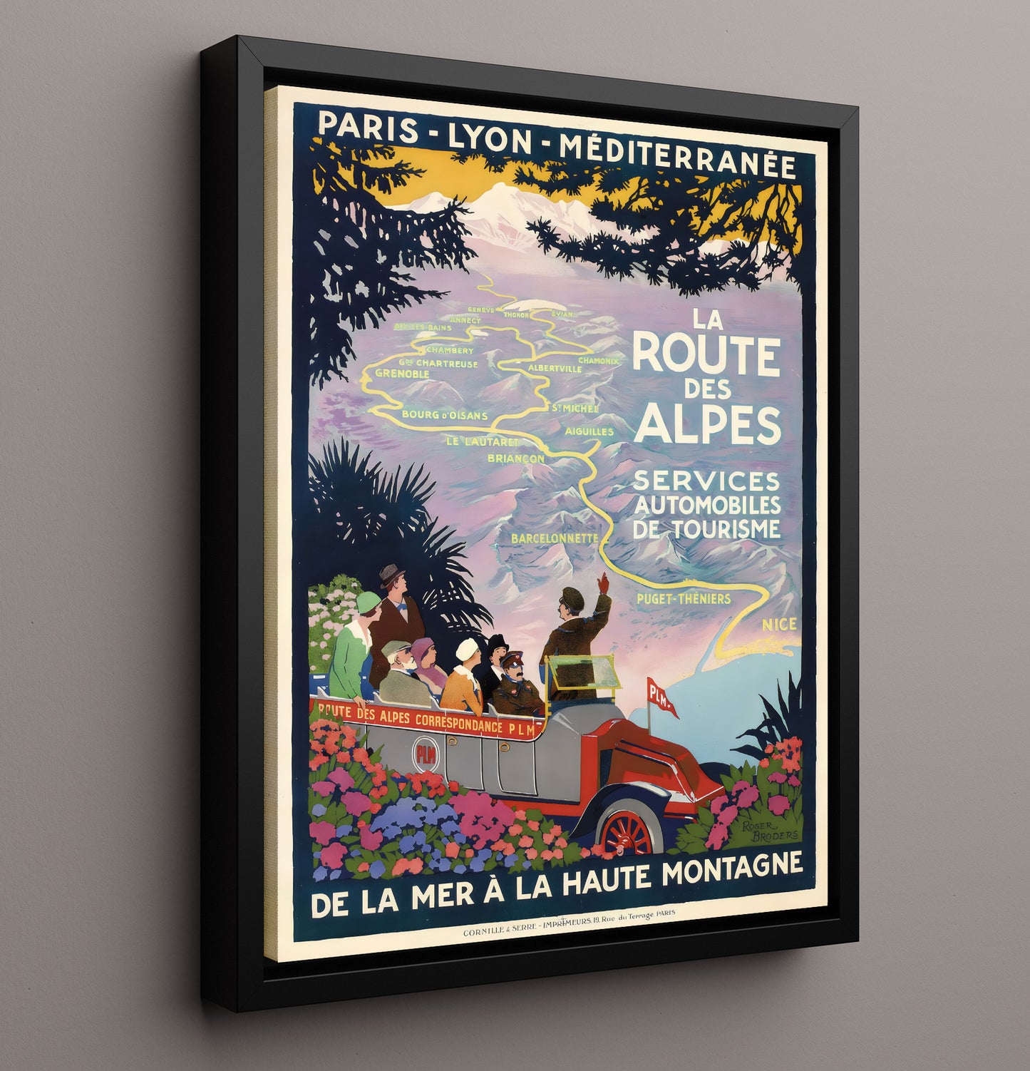 Route des Alpes Mountain Drive Vintage Travel Print 16x20 Framed Canvas travel wall art print