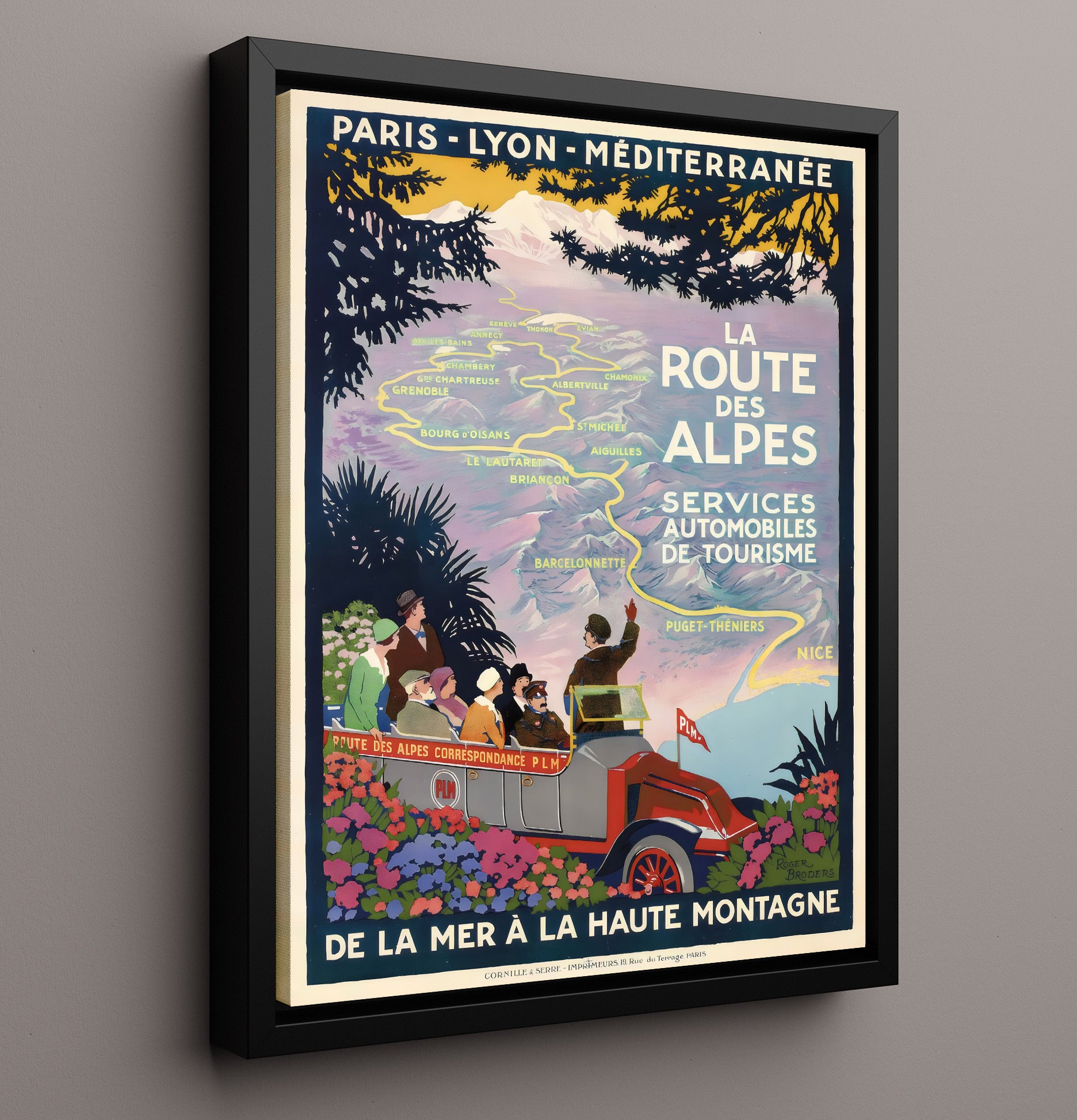 Route des Alpes Mountain Drive Vintage Travel Print 16x20 Framed Canvas travel wall art print