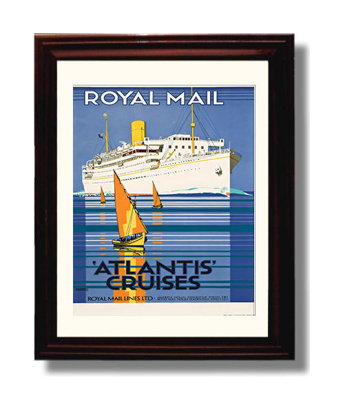 Royal Mail Atlantis Cruises Vintage Travel Print 8x10 Beveled Frame travel wall art print