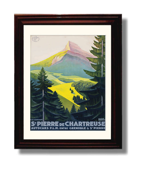 Saint Pierre de Chartreuse French Alps Vintage Travel Print 8x10 Beveled Frame travel wall art print