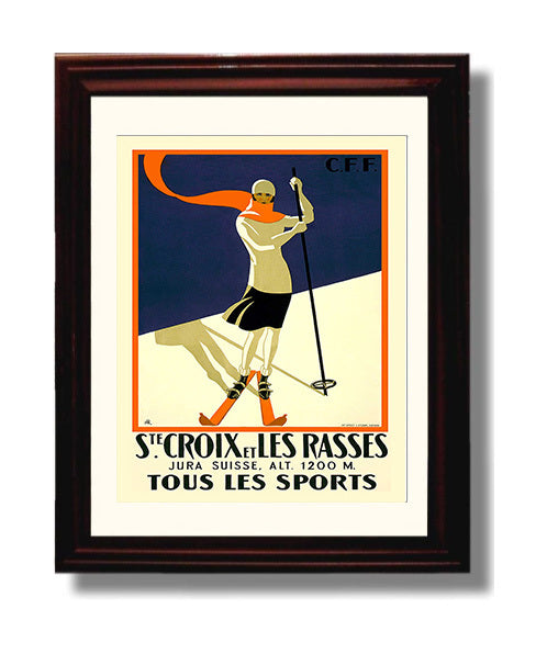 Sainte Croix Ski Vintage Travel Print 8x10 Beveled Frame travel wall art print