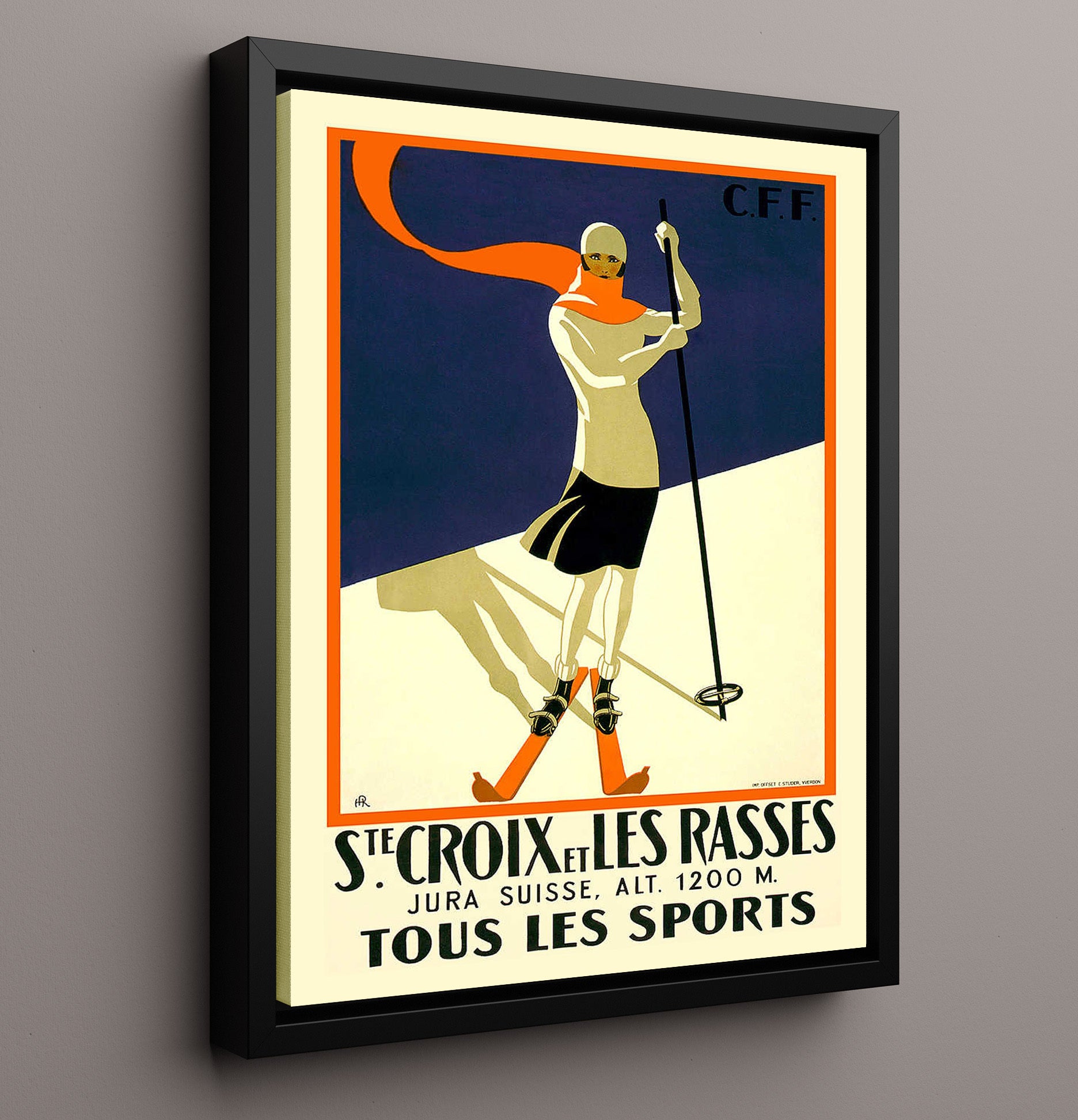 Sainte Croix Ski Vintage Travel Print 16x20 Framed Canvas travel wall art print