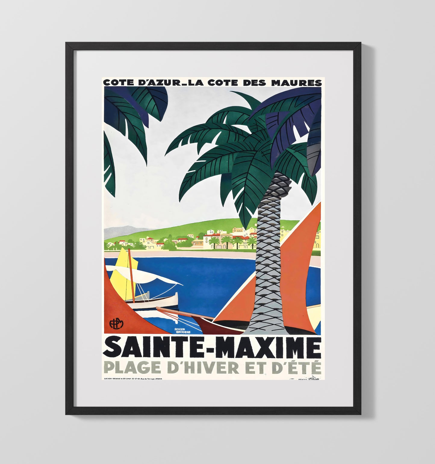 Sainte Maxime Cote dAzur Beach Vintage Travel Print 16x20 Gallery Frame travel wall art print