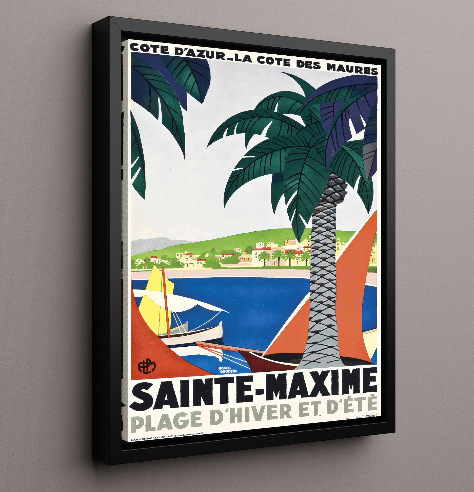 Sainte Maxime Cote dAzur Beach Vintage Travel Print 16x20 Framed Canvas travel wall art print