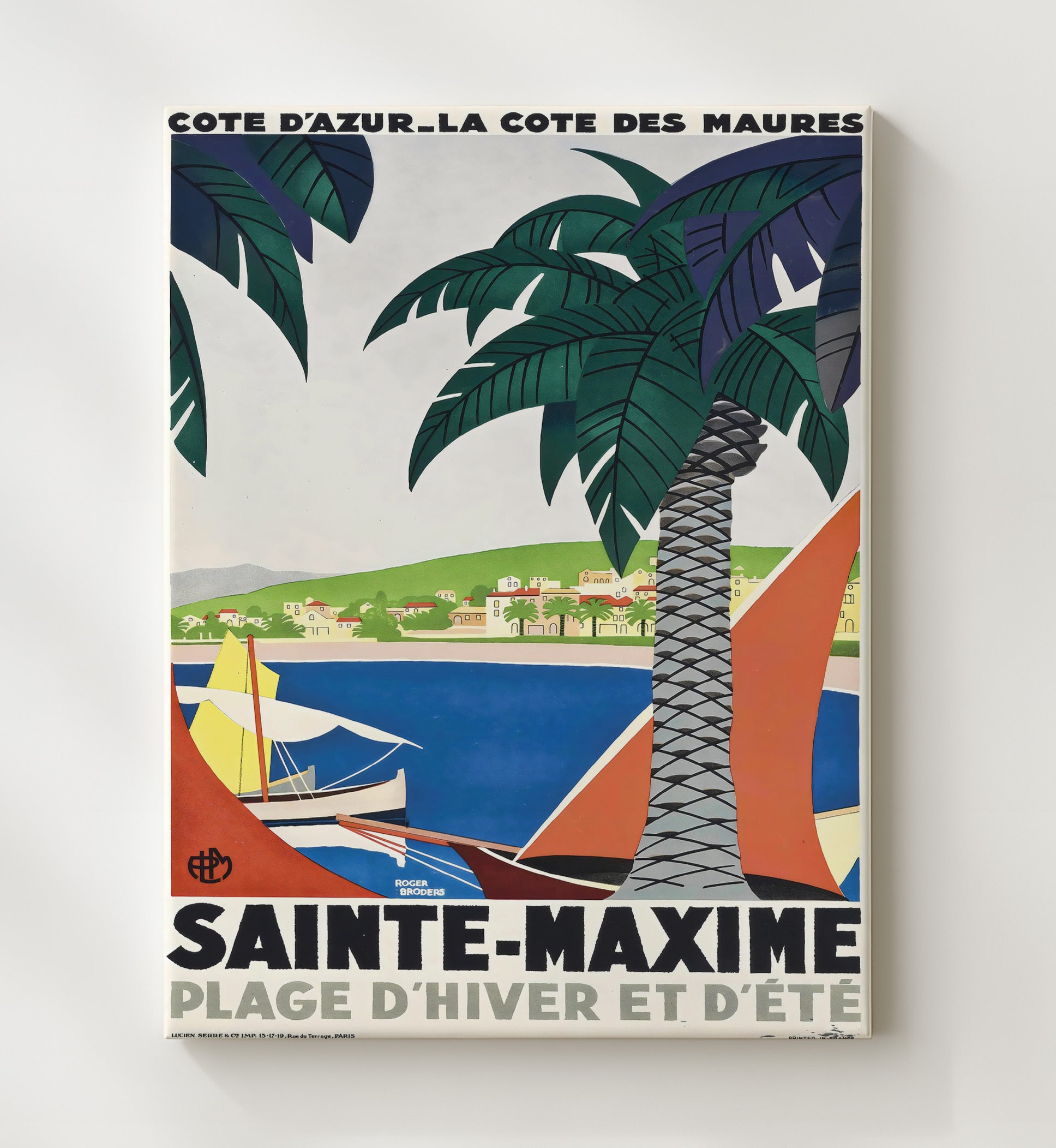Sainte Maxime Cote dAzur Beach Vintage Travel Print 20x24 Canvas travel wall art print