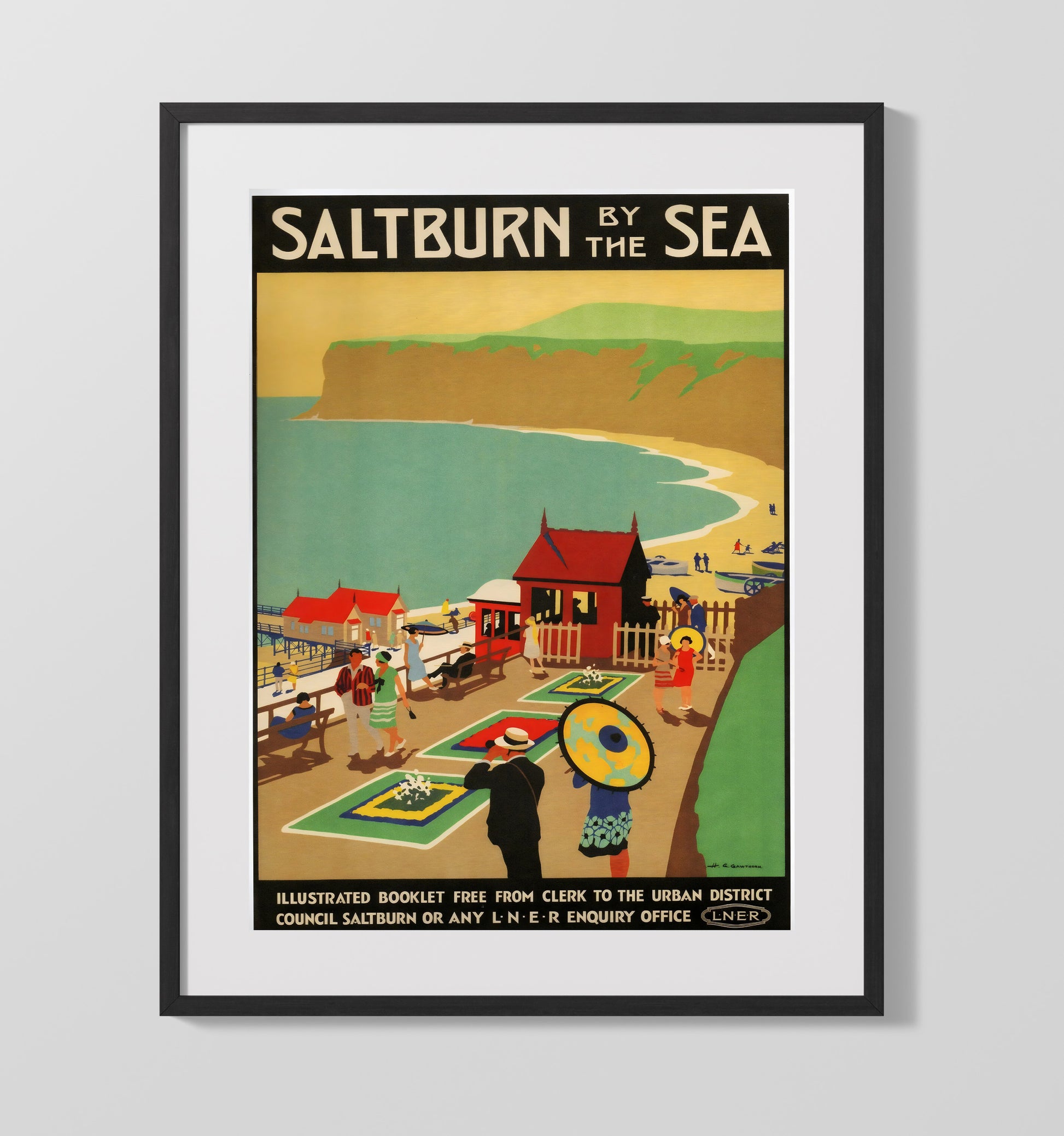 Saltburn By the Sea Vintage Travel Print 16x20 Gallery Frame travel wall art print