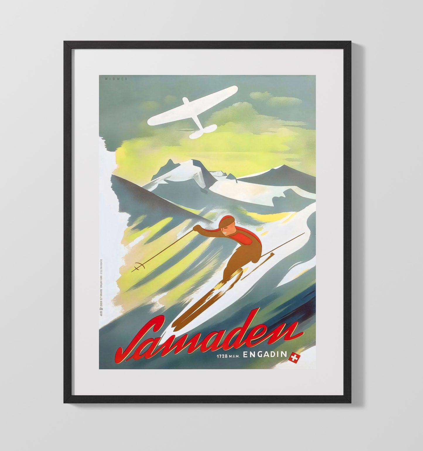 Samaden Engadin Vintage Travel Print 16x20 Gallery Frame travel wall art print