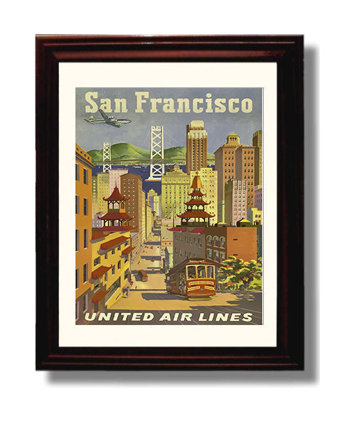 San Francisco Vintage Travel Print 8x10 Beveled Frame travel wall art print