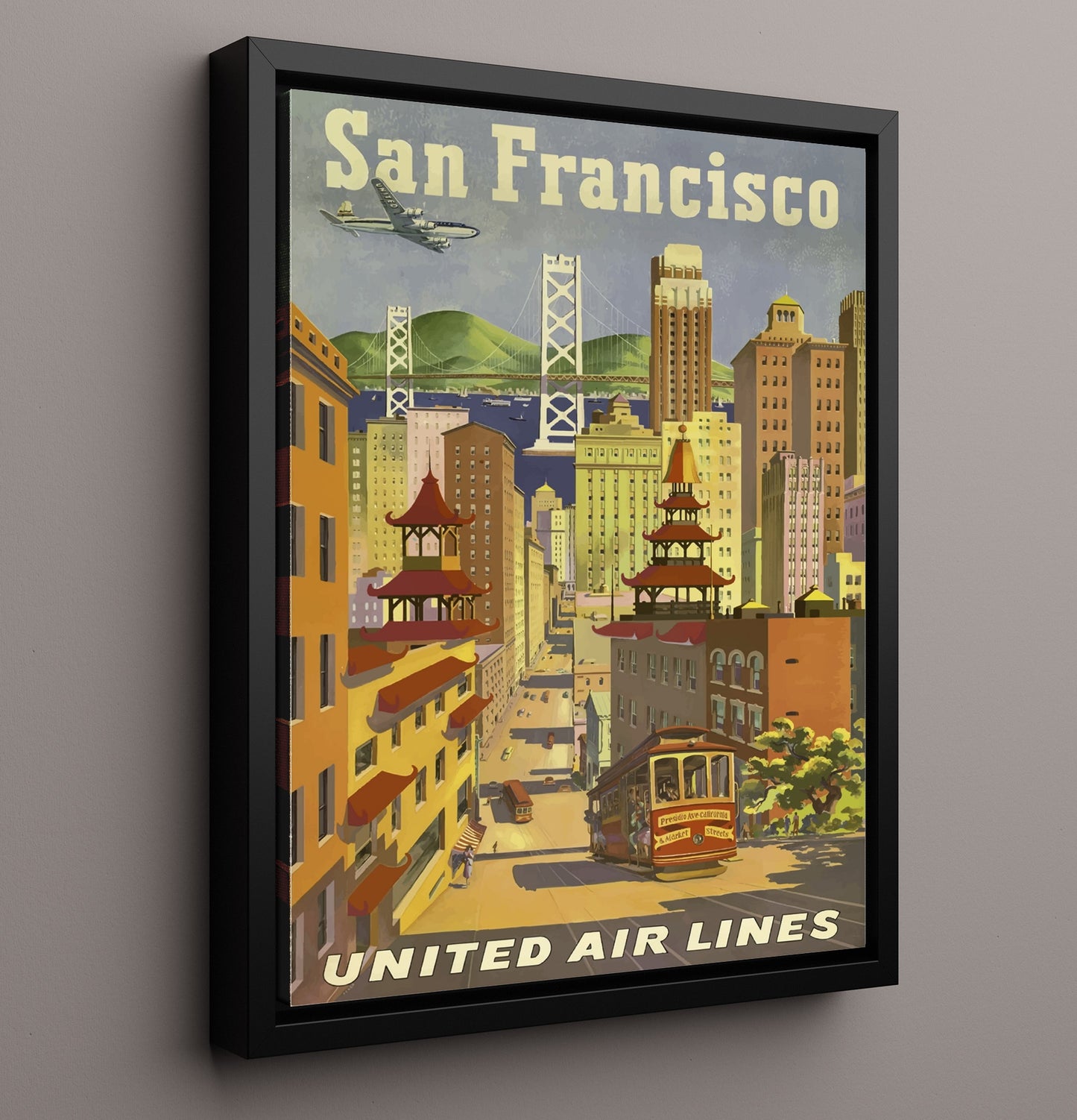 San Francisco Vintage Travel Print 16x20 Framed Canvas travel wall art print