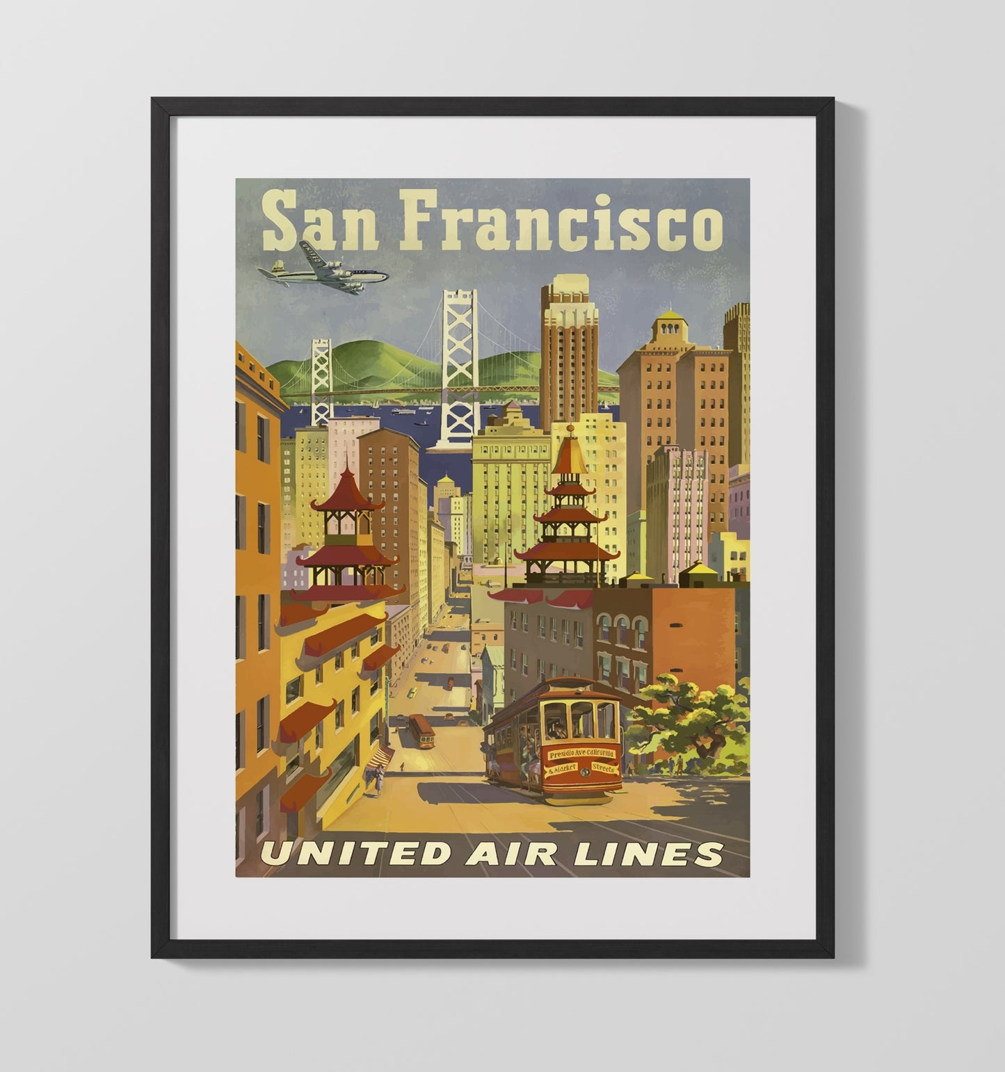 San Francisco Vintage Travel Print 16x20 Gallery Frame travel wall art print