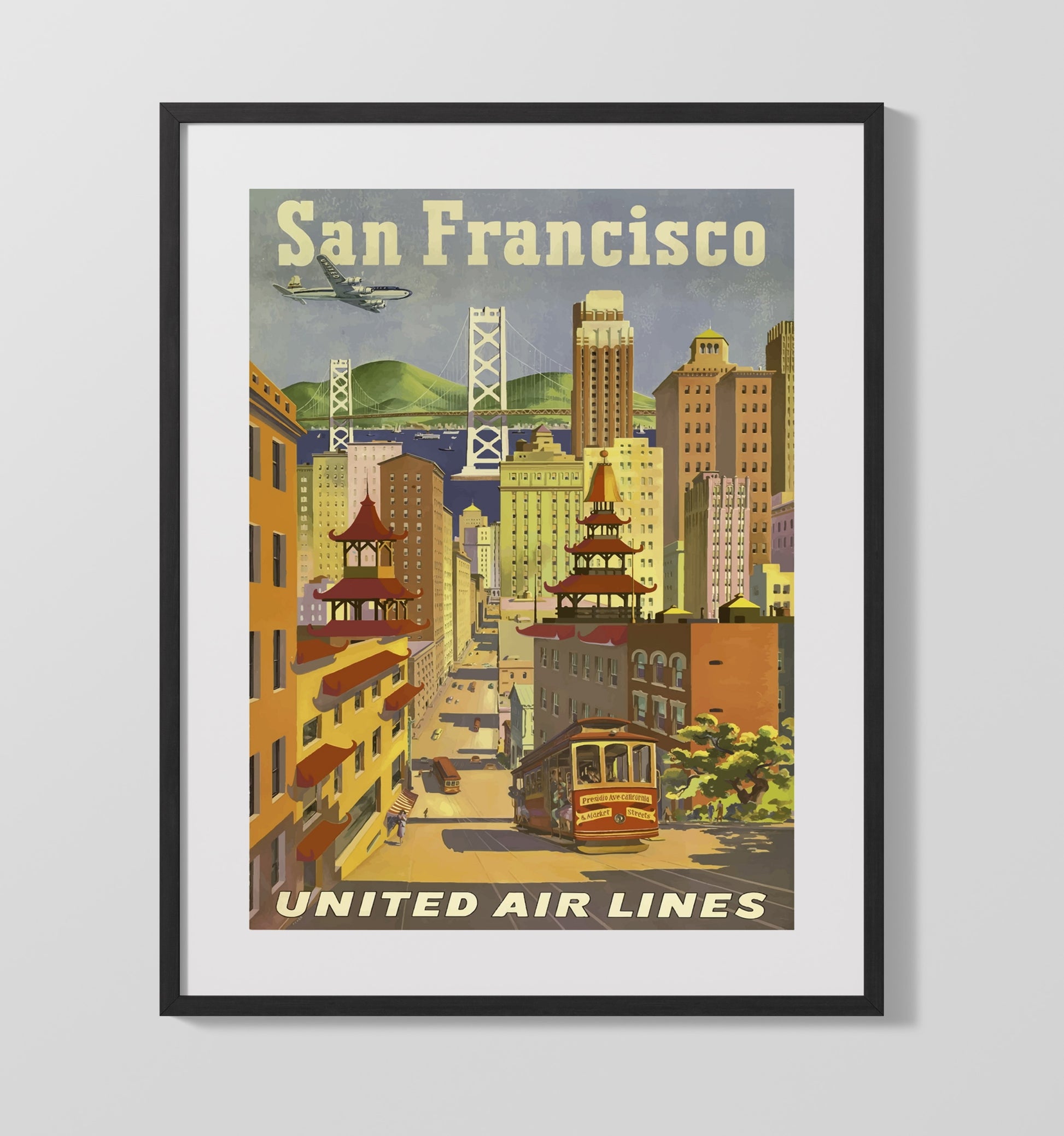 San Francisco Vintage Travel Print 16x20 Gallery Frame travel wall art print