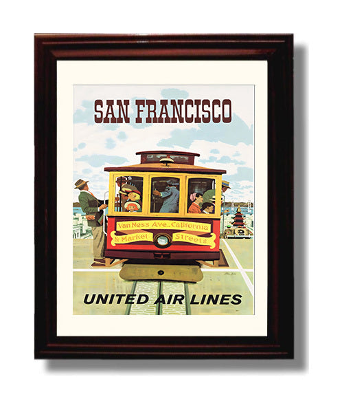 San Francisco Cable Car Vintage Travel Print 8x10 Beveled Frame travel wall art print