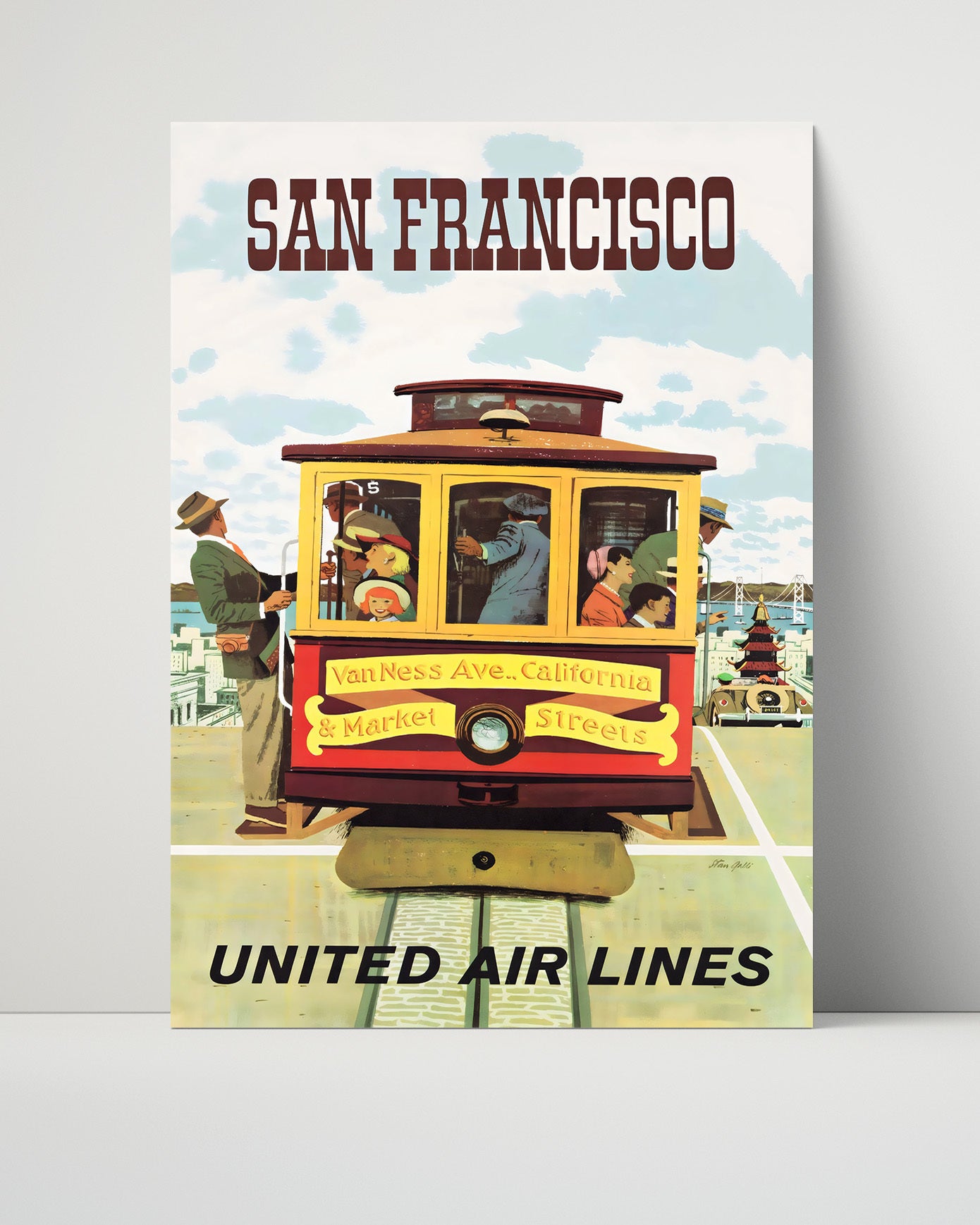 San Francisco Cable Car Vintage Travel Print 16x20 Unframed Print travel wall art print