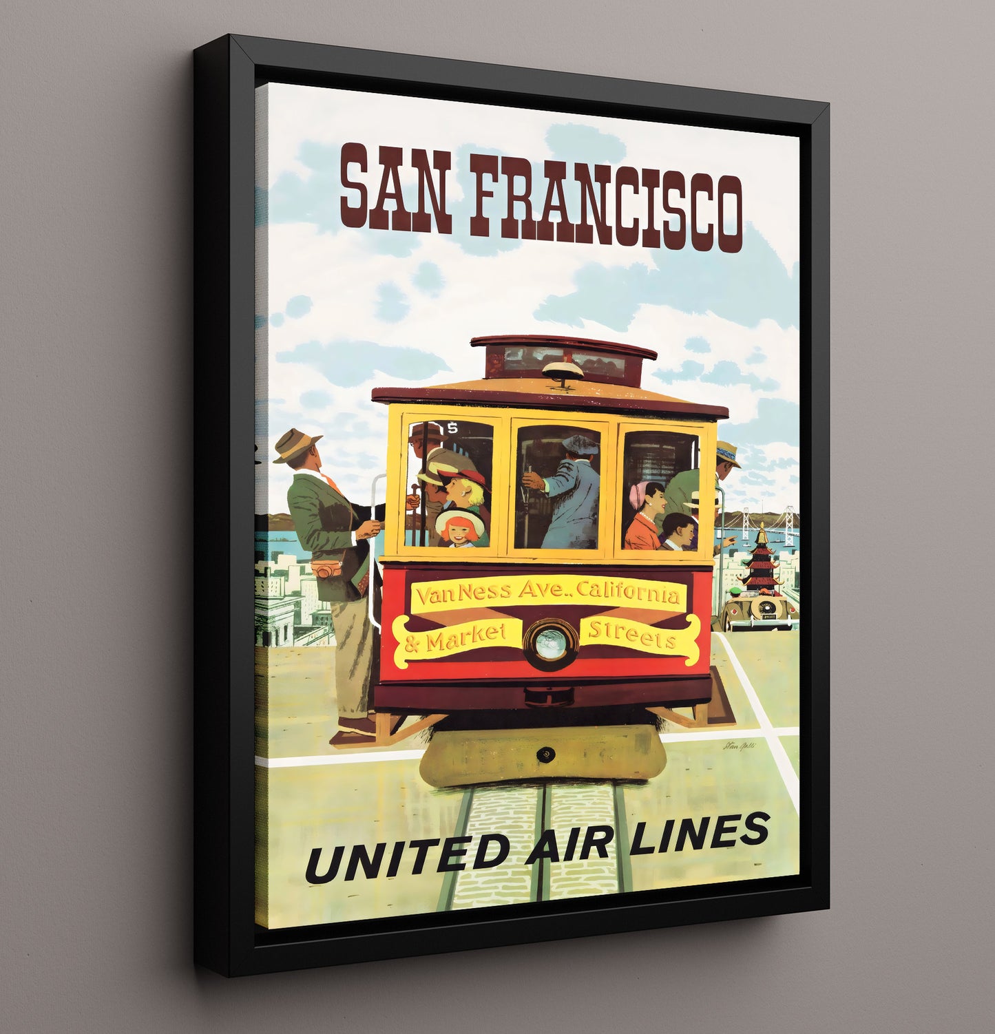 San Francisco Cable Car Vintage Travel Print 16x20 Framed Canvas travel wall art print