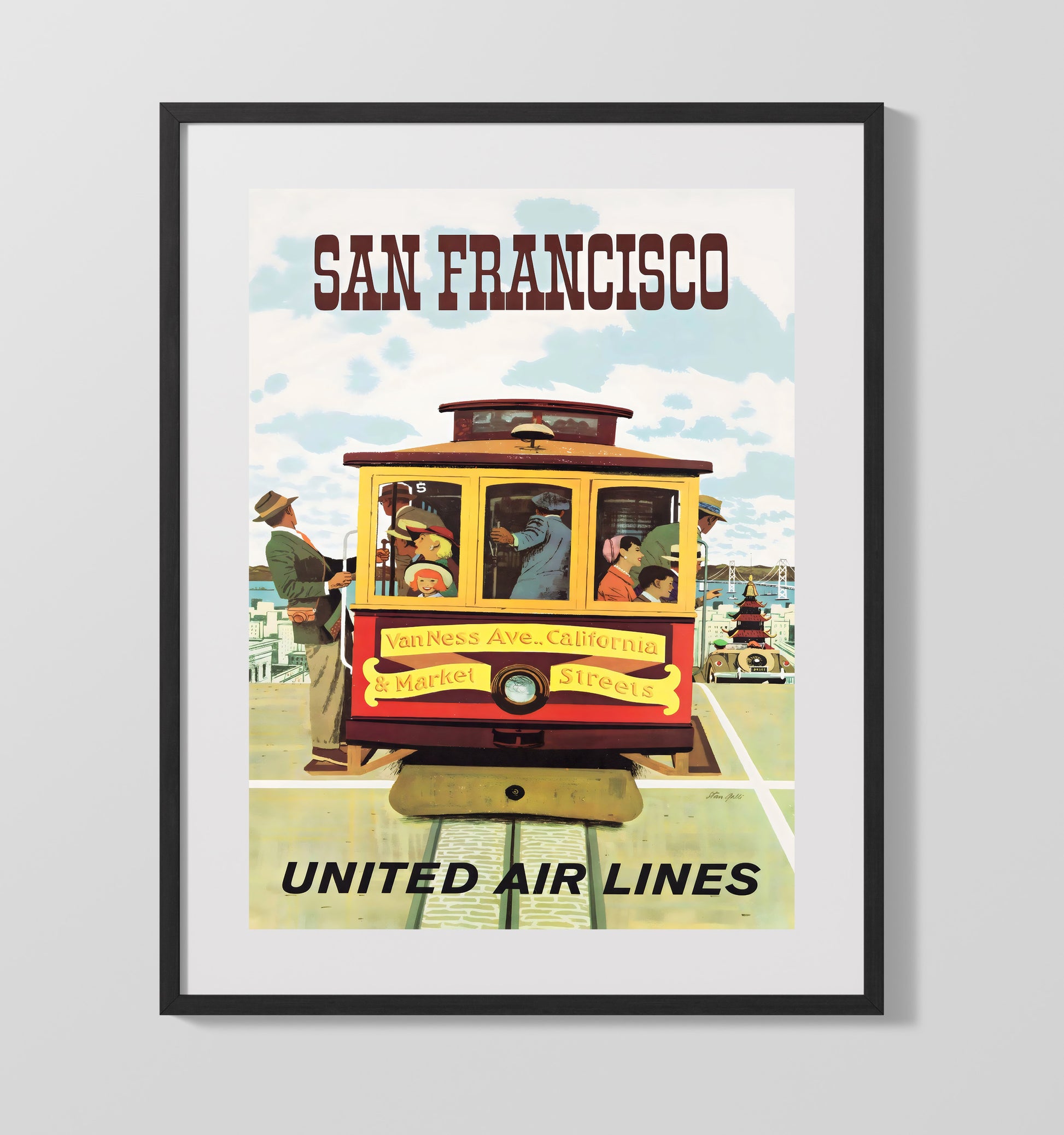San Francisco Cable Car Vintage Travel Print 16x20 Gallery Frame travel wall art print