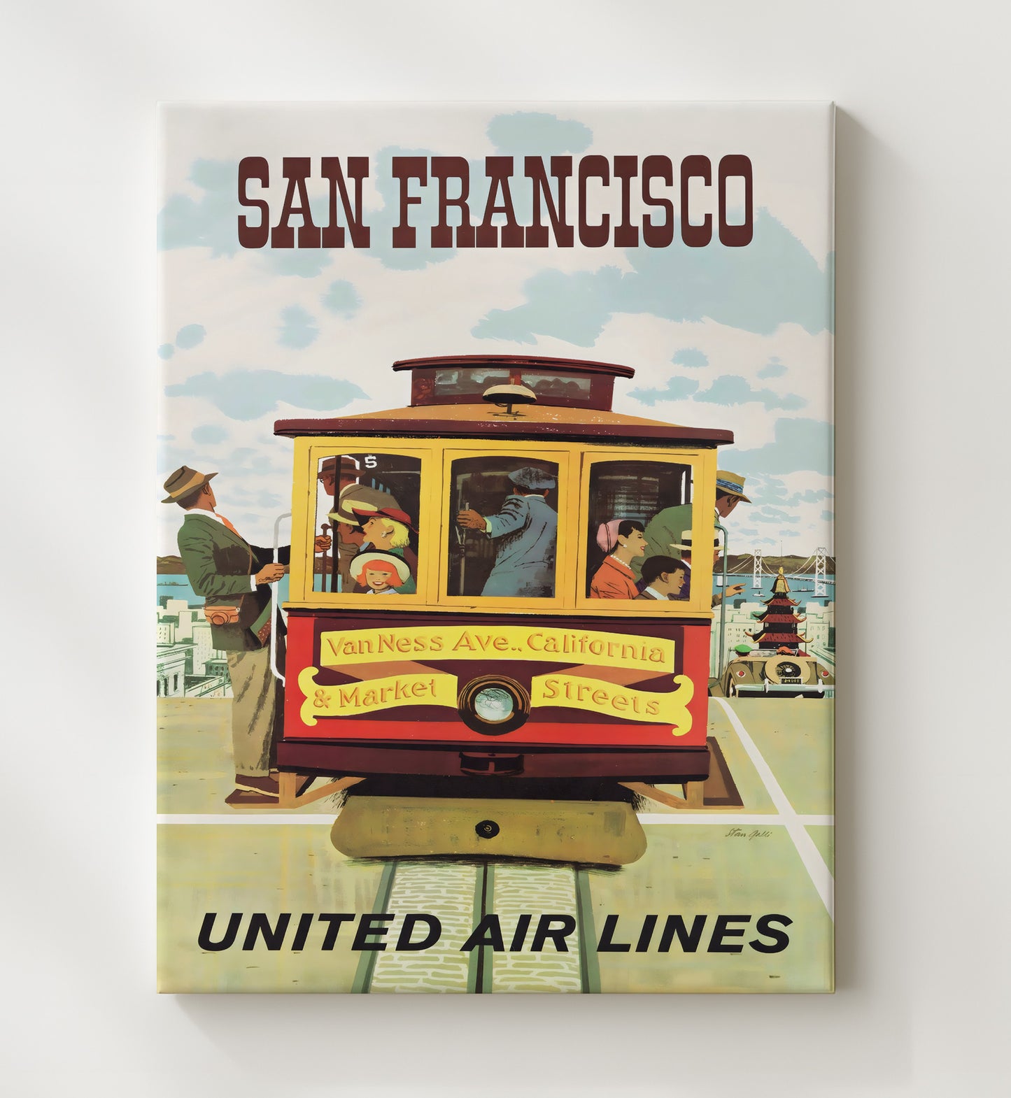 San Francisco Cable Car Vintage Travel Print 20x24 Canvas travel wall art print