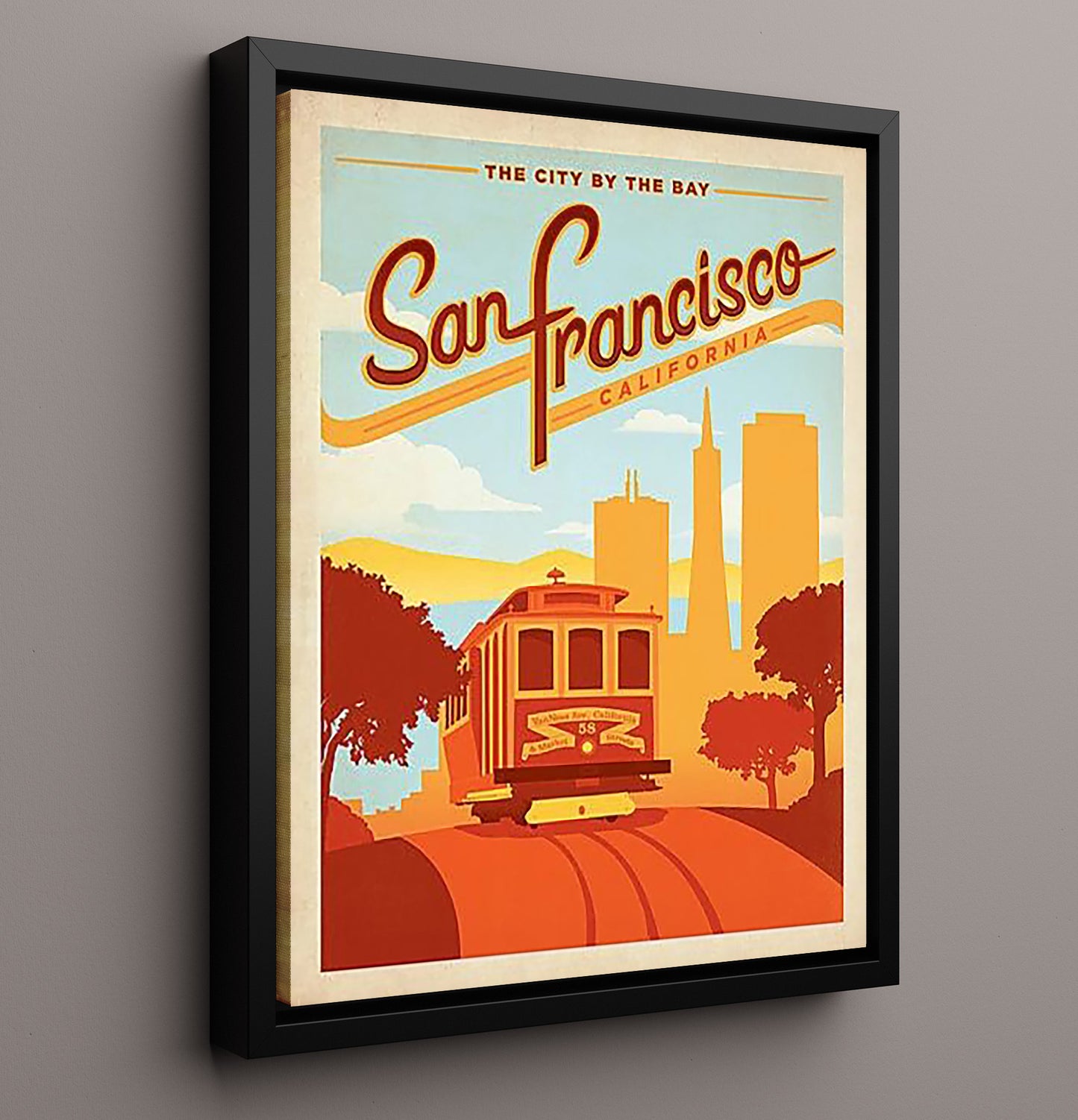 San Francisco California Cable Car Vintage Travel Print 16x20 Framed Canvas travel wall art print