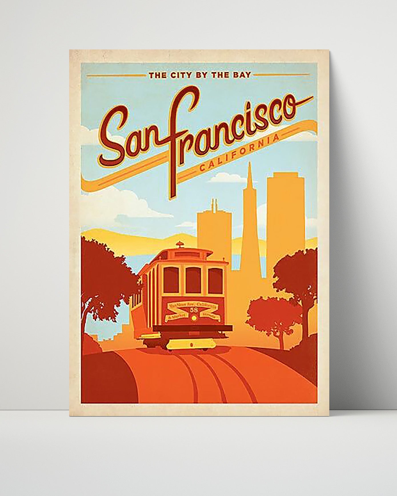 San Francisco California Cable Car Vintage Travel Print 16x20 Unframed Print travel wall art print