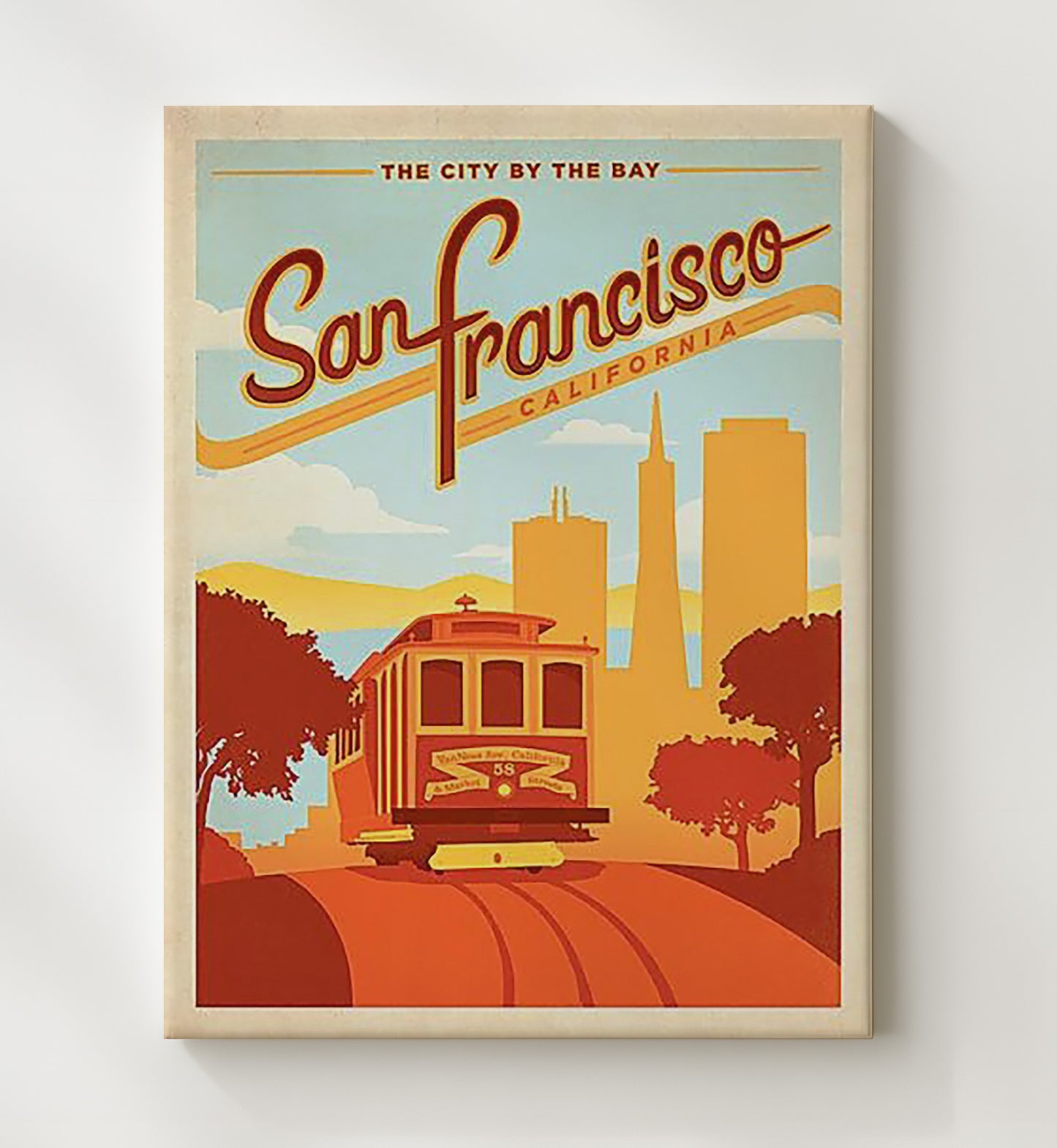 San Francisco California Cable Car Vintage Travel Print 20x24 Canvas travel wall art print