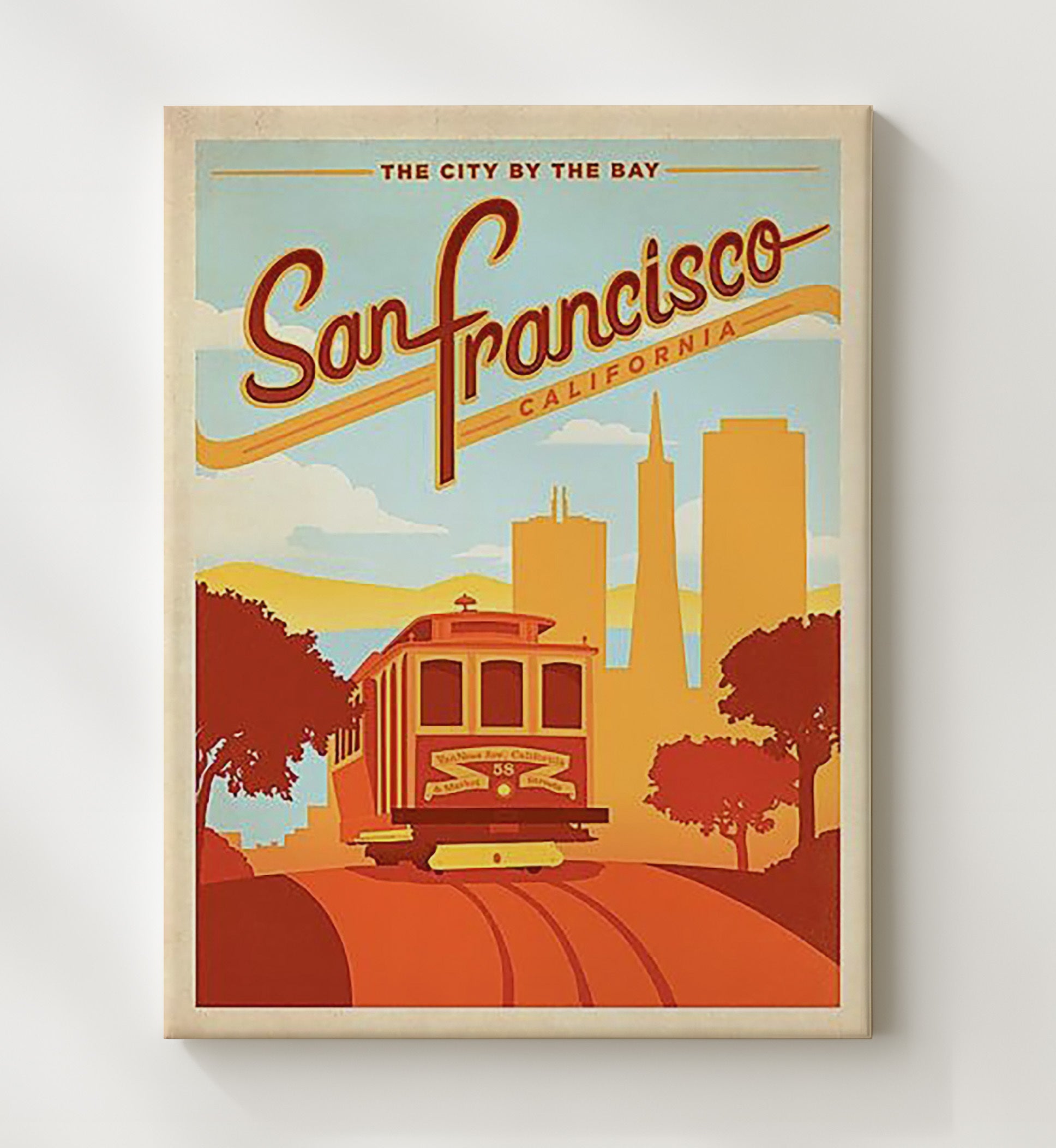 San Francisco California Cable Car Vintage Travel Print 20x24 Canvas travel wall art print