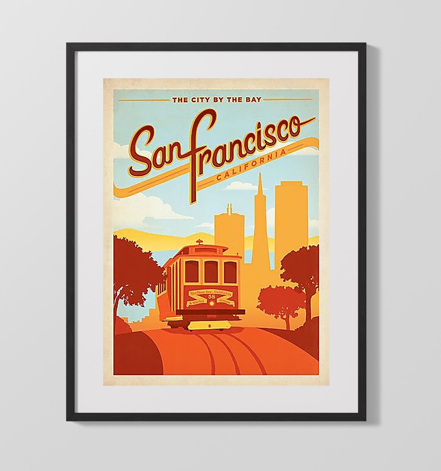 San Francisco California Cable Car Vintage Travel Print 16x20 Gallery Frame travel wall art print