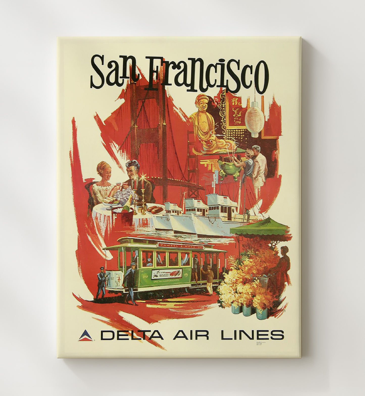 San Francisco Delta Vintage Travel Print 20x24 Canvas travel wall art print