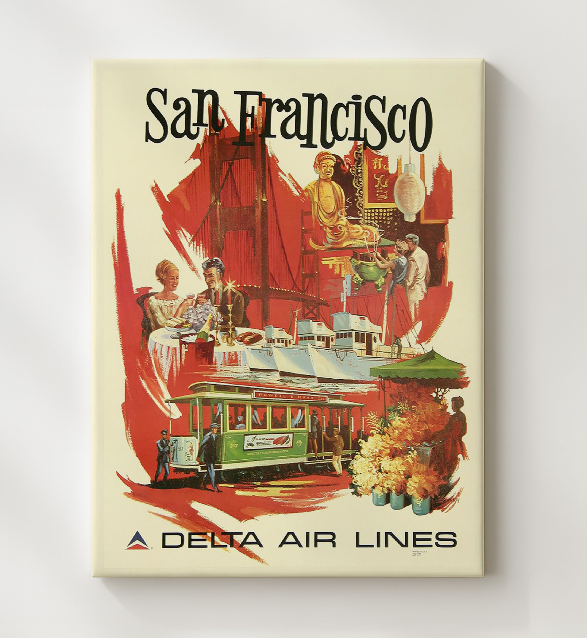 San Francisco Delta Vintage Travel Print 20x24 Canvas travel wall art print