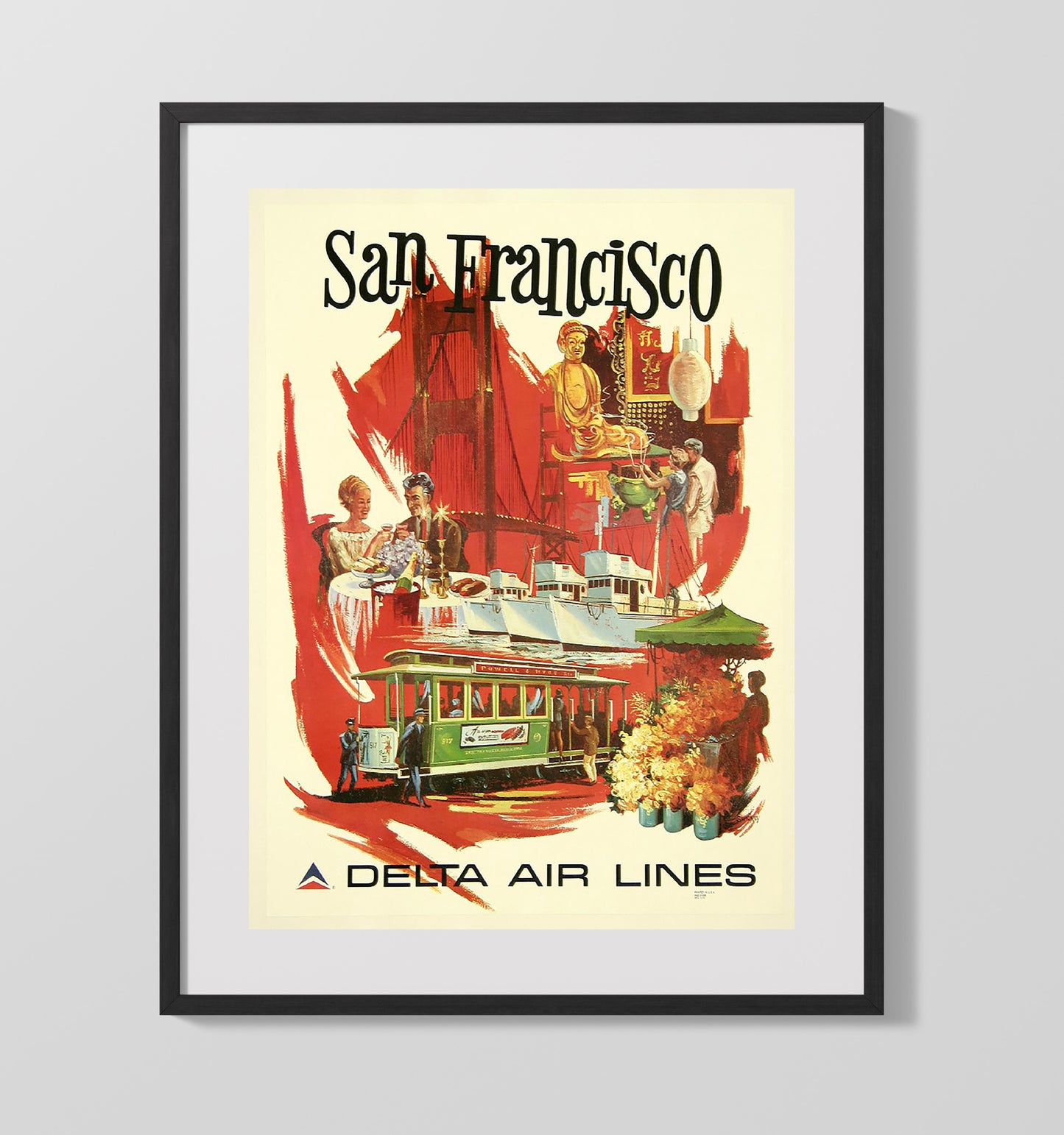 San Francisco Delta Vintage Travel Print 16x20 Gallery Frame travel wall art print