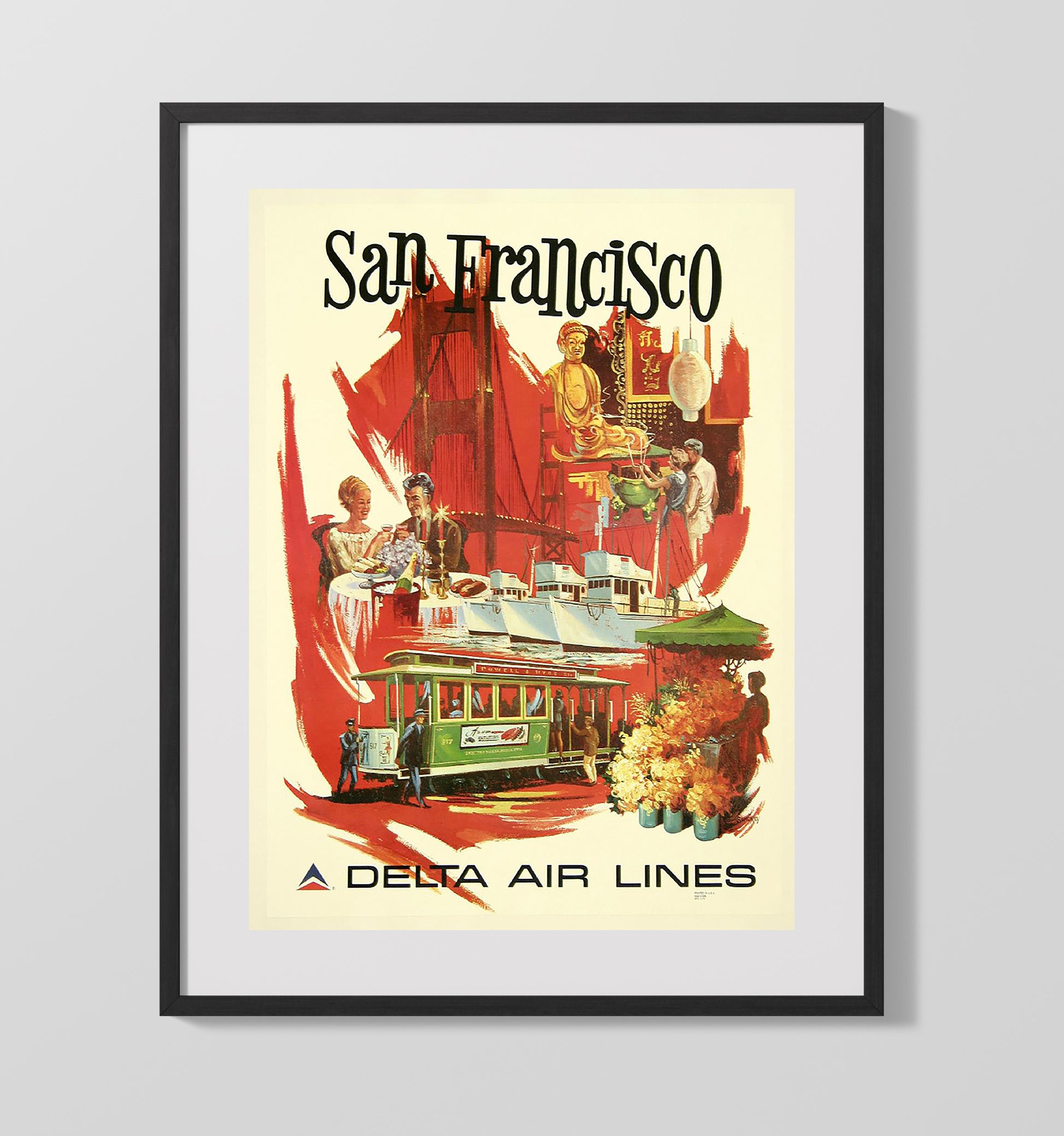 San Francisco Delta Vintage Travel Print 16x20 Gallery Frame travel wall art print