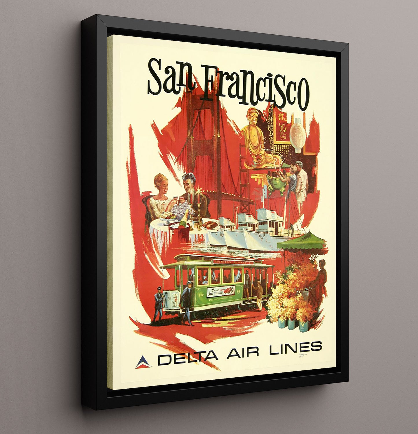 San Francisco Delta Vintage Travel Print 16x20 Framed Canvas travel wall art print