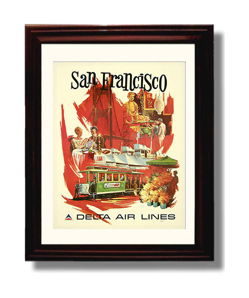 San Francisco Delta Vintage Travel Print 8x10 Beveled Frame travel wall art print