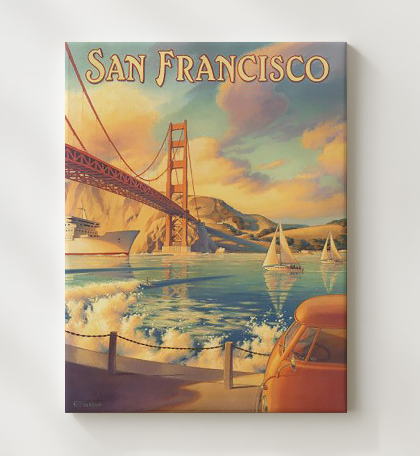 San Francisco Golden Gate Vintage Travel Print 20x24 Canvas travel wall art print