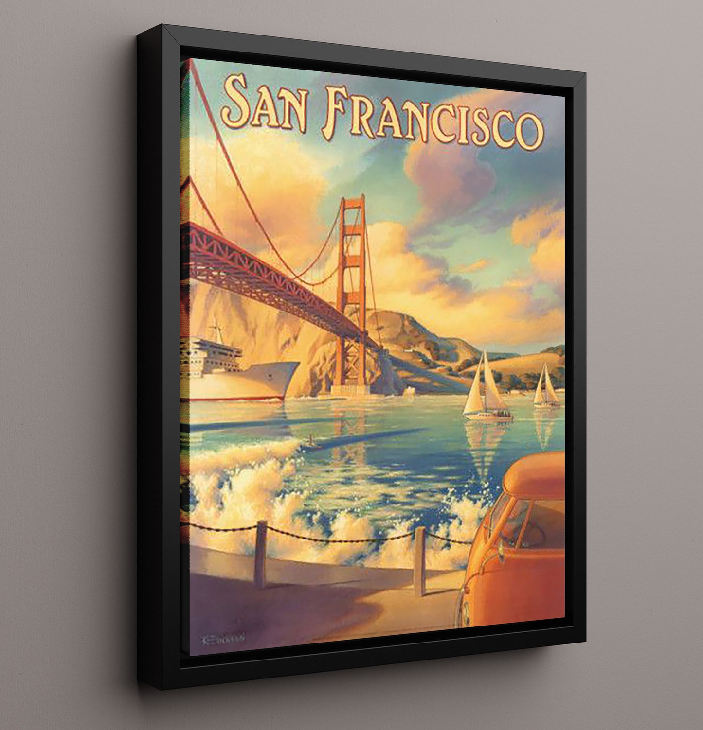 San Francisco Golden Gate Vintage Travel Print 16x20 Framed Canvas travel wall art print