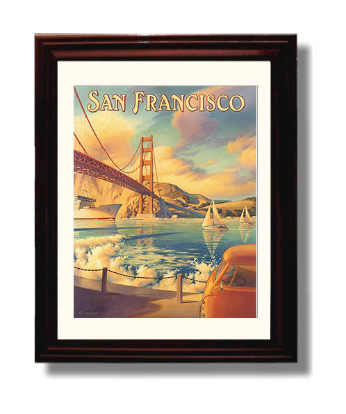 San Francisco Golden Gate Vintage Travel Print 8x10 Beveled Frame travel wall art print