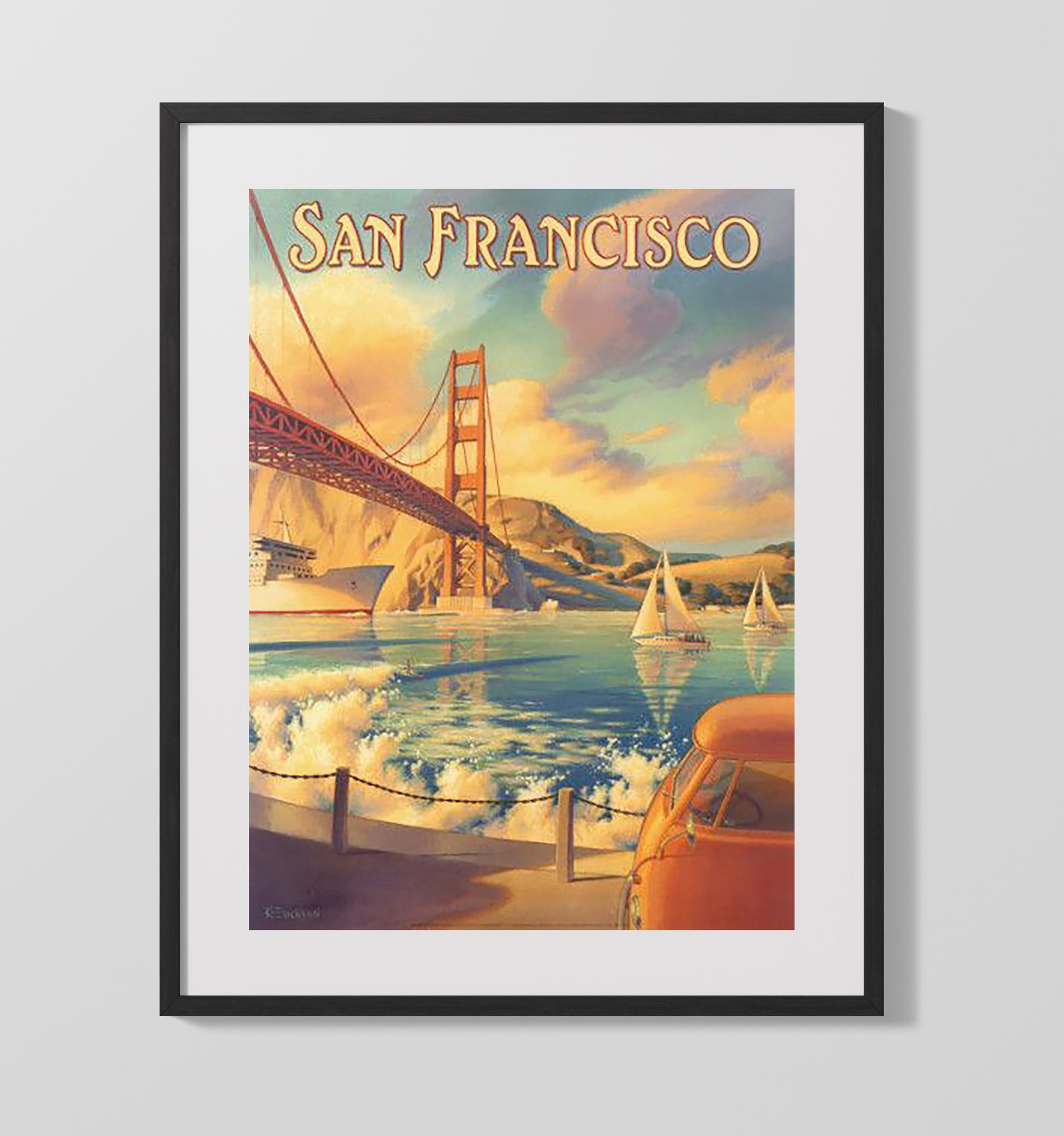 San Francisco Golden Gate Vintage Travel Print 16x20 Gallery Frame travel wall art print