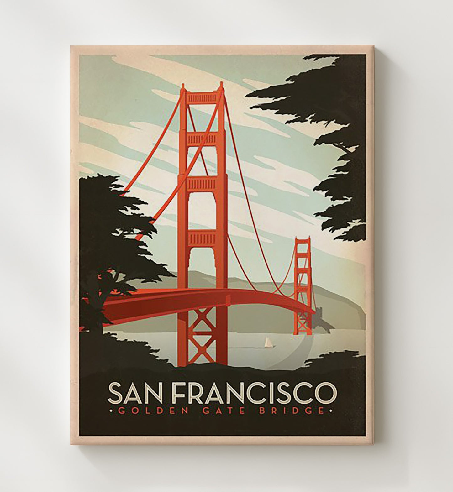 San Francisco Golden Gate Bridge Vintage Travel Print 20x24 Canvas travel wall art print