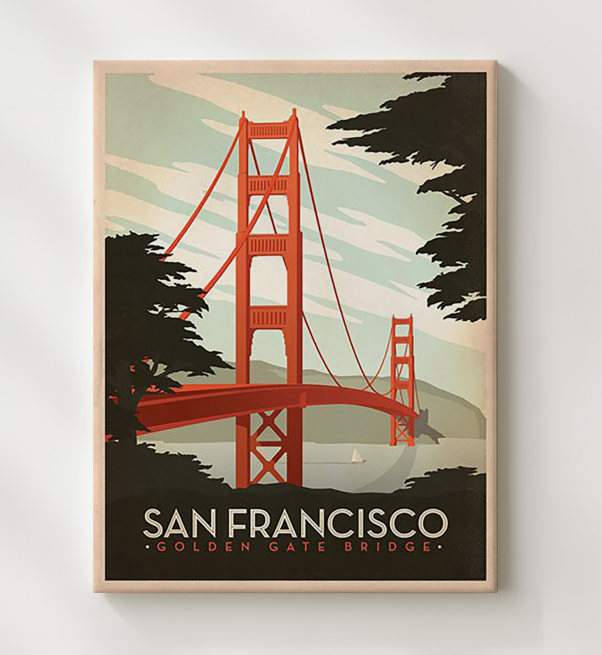 San Francisco Golden Gate Bridge Vintage Travel Print 20x24 Canvas travel wall art print