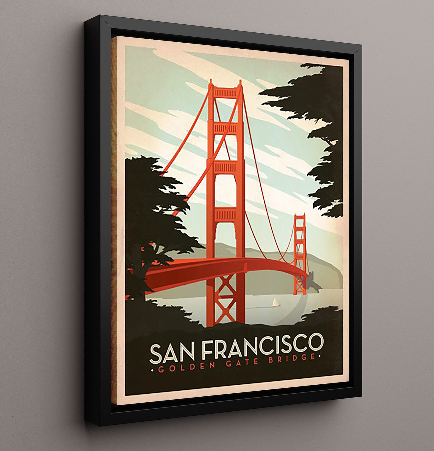 San Francisco Golden Gate Bridge Vintage Travel Print 16x20 Framed Canvas travel wall art print