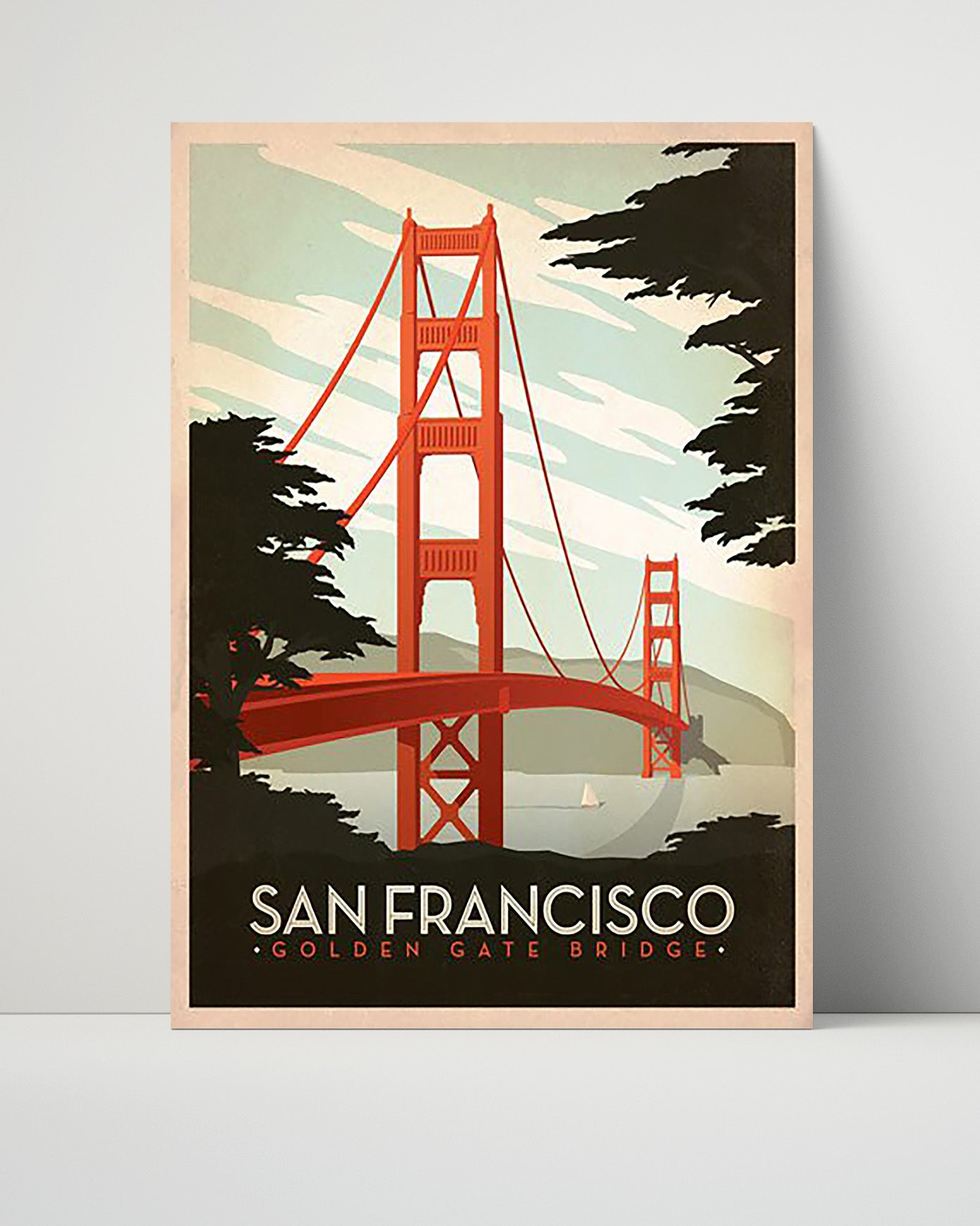 San Francisco Golden Gate Bridge Vintage Travel Print 16x20 Unframed Print travel wall art print