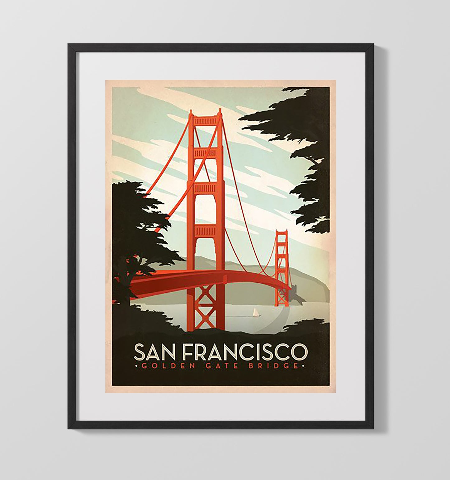 San Francisco Golden Gate Bridge Vintage Travel Print 16x20 Gallery Frame travel wall art print