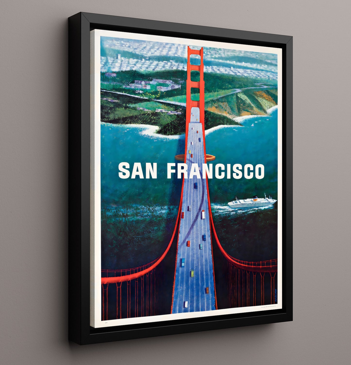 San Francisco Golden Gate Bridge (2) Vintage Travel Print 16x20 Framed Canvas travel wall art print