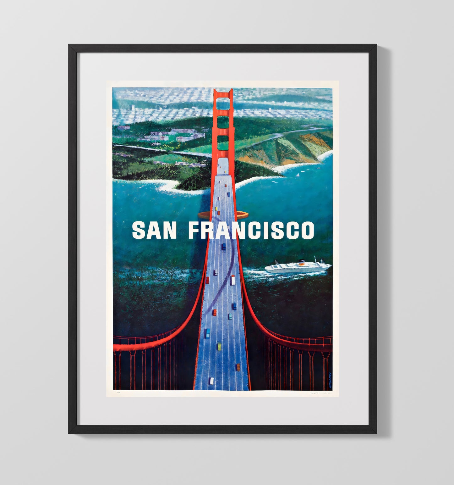 San Francisco Golden Gate Bridge (2) Vintage Travel Print 16x20 Gallery Frame travel wall art print