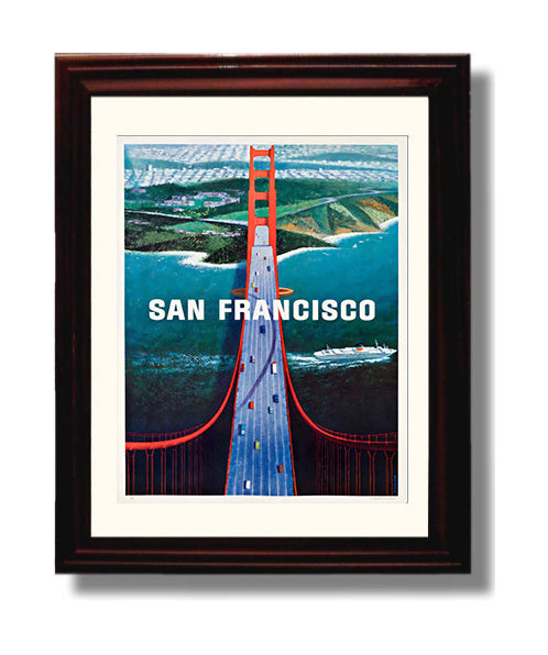 San Francisco Golden Gate Bridge (2) Vintage Travel Print 8x10 Beveled Frame travel wall art print