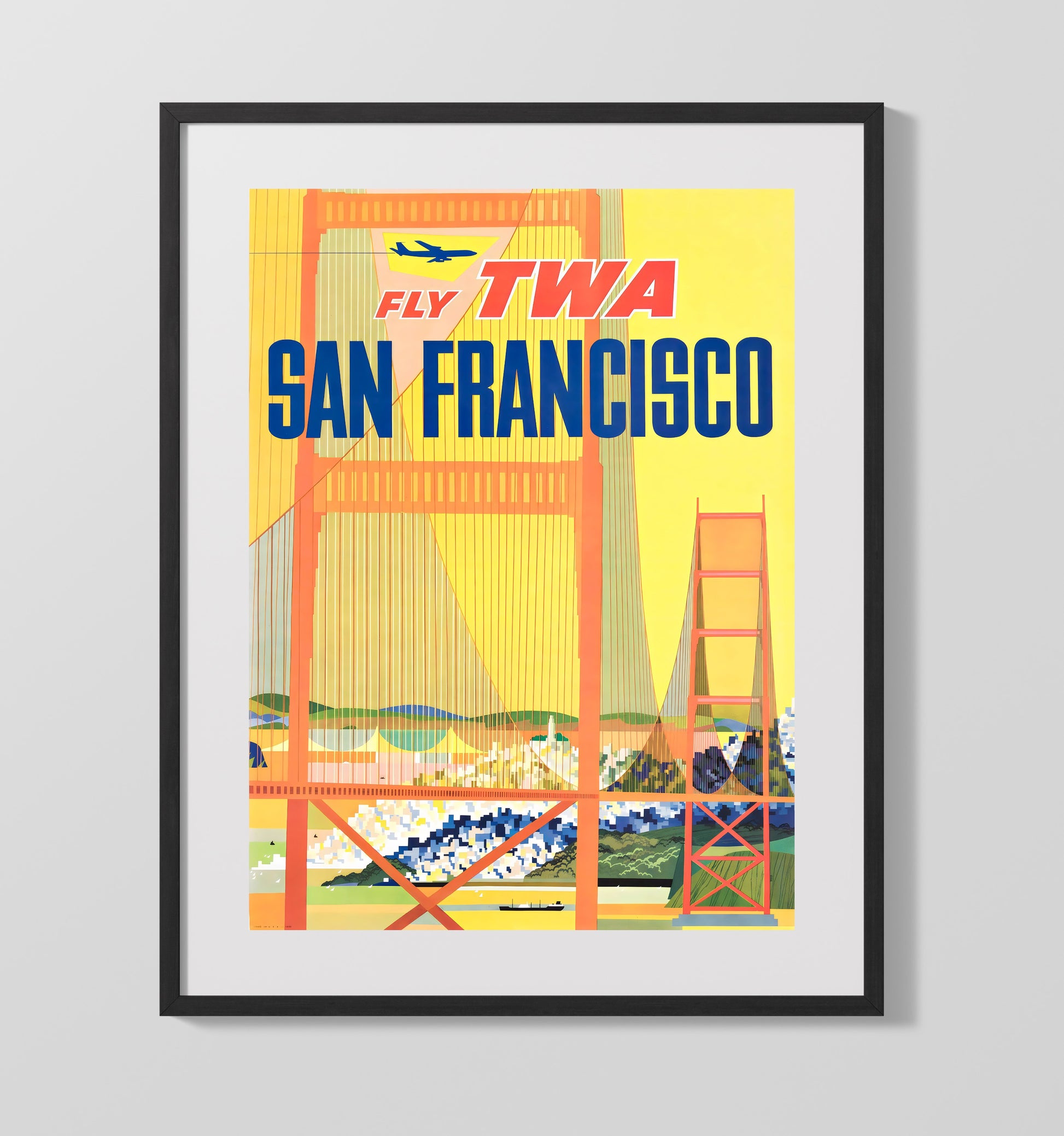 San Francisco TWA Airlines Vintage Travel Print 16x20 Gallery Frame travel wall art print