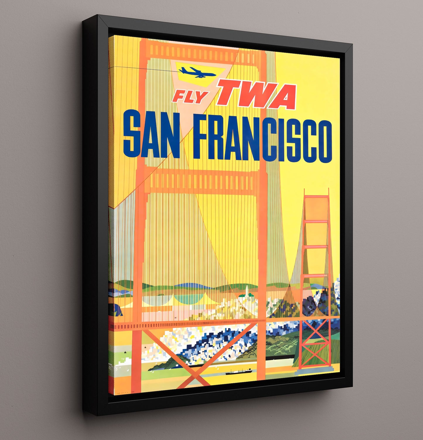 San Francisco TWA Airlines Vintage Travel Print 16x20 Framed Canvas travel wall art print